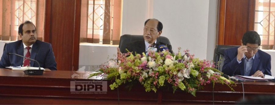 Chief Minister, Neiphiu Rio briefing media personnel during a press conference at NLA Secretariate, Kohima on March 27. (DIPR Photo)